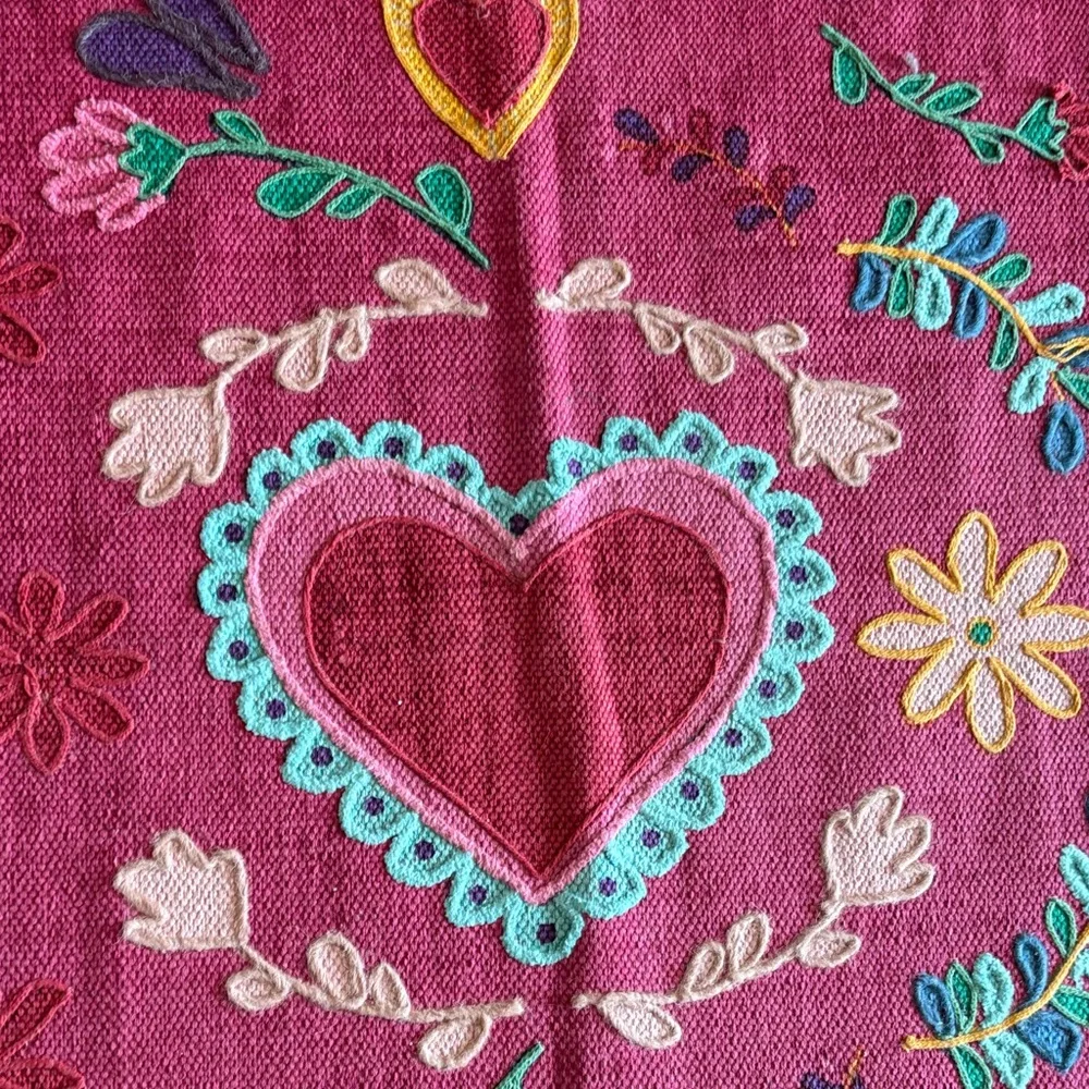 Rachel Zoe Pink Embroidered Heart Door Mat